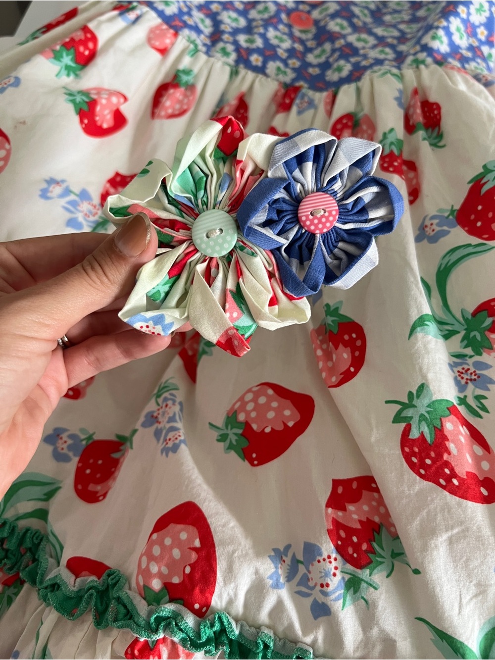 Matilda Jane Blue & Cream Strawberry Print Ruffle Sundress| Matching Hair Bow - Picture 7 of 8